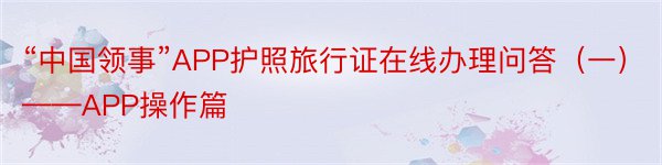 “中国领事”APP护照旅行证在线办理问答（一）——APP操作篇